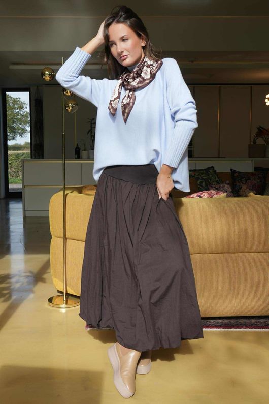 Paloma Bubble Hem Midi Skirt Chocolate